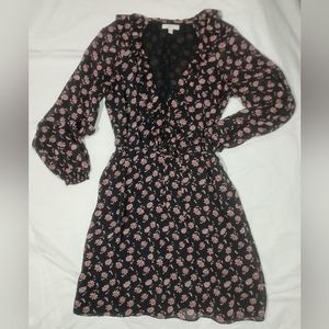 joie Marelle Floral Tie-waist Silk A-line Dress In MIDNIGHT NAVY BLUE Size XS